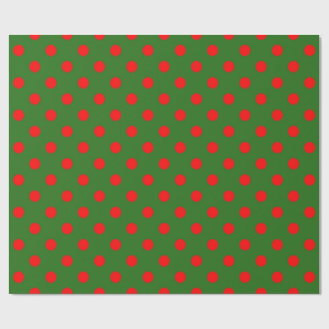 Papier Cadeau Red On Green Polka Dots Pattern Design  (Plat)