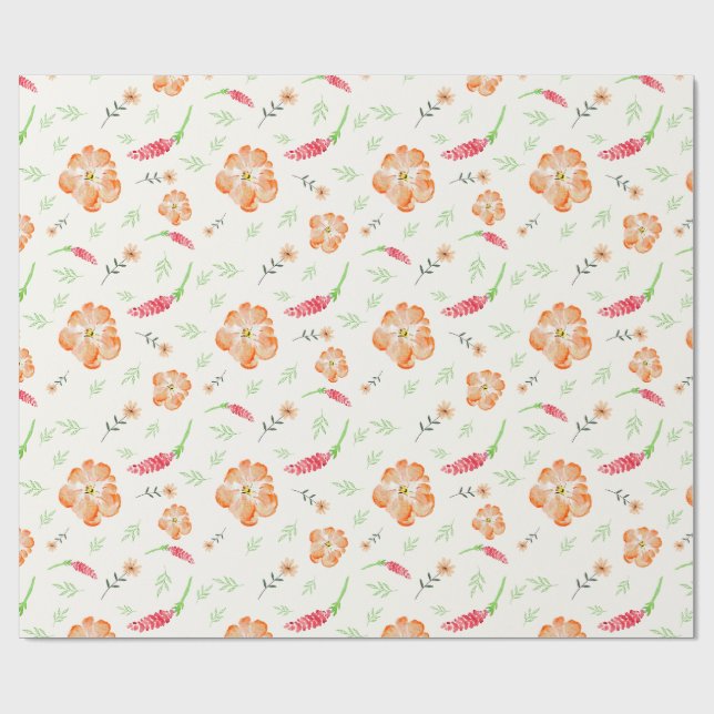 Papier Cadeau Red & Orange Wildflower Watercolor Wrapping Paper (Plat)