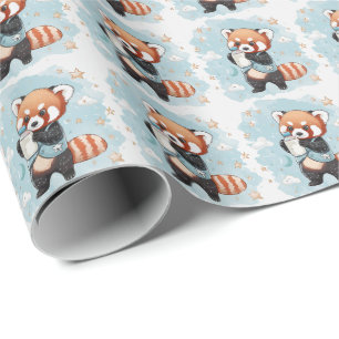 Papier Cadeau Red Panda Cute Baby Pastel Motif d'aquarelle