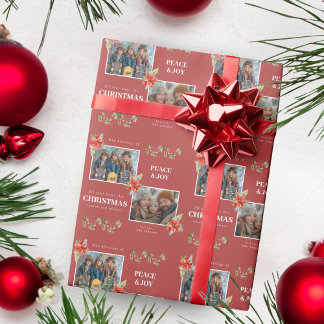 Papier Cadeau Red Poinsettia Christmas Photo Holiday