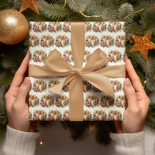 Papier Cadeau Red Poinsettia Coquette Gold Bow Noël