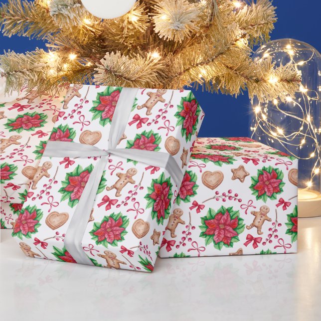 Papier Cadeau Red Poinsettia Floral Noël cadeau de vacances (Vacances)