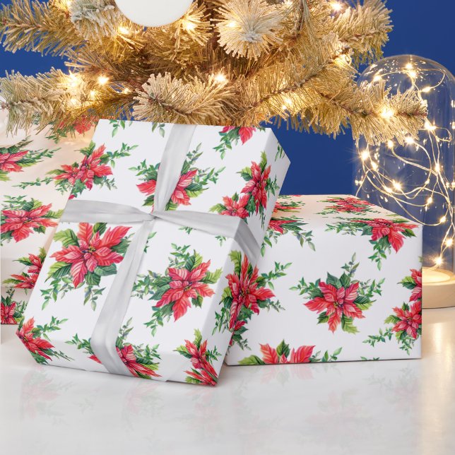 Papier Cadeau Red Poinsettia Floral Noël cadeau de vacances (Vacances)