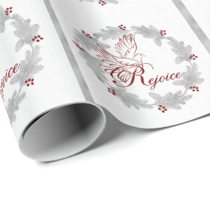 Papier Cadeau Red Rejoice Silver Leaf Pine Wreath