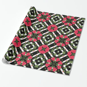 Papier Cadeau Red roses flowers floral kaleidoscopic white