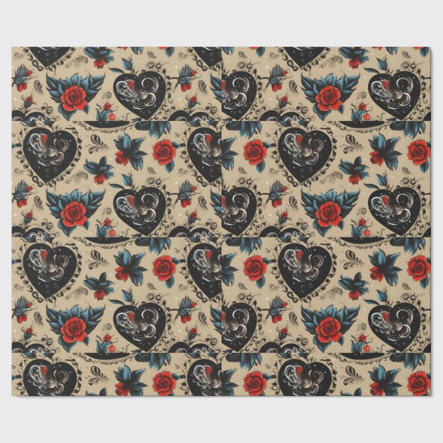 Papier Cadeau Red Roses Tattoo Hearts Thème numérique (Couture)