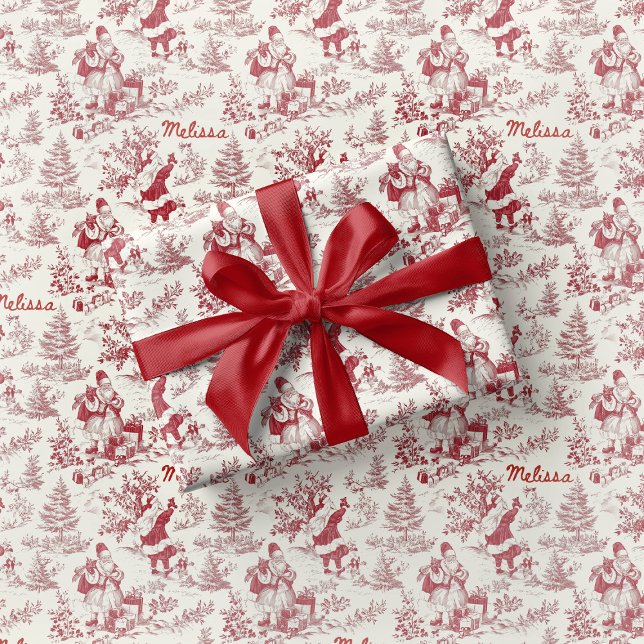 Papier Cadeau Red Santa Toile Wrapping Paper Vintage (Créateur téléchargé)