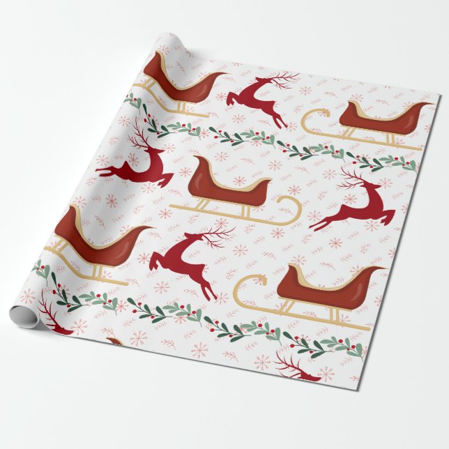Papier Cadeau Red Snowflake & Reindeer Wrapping Paper | Festive (Déroulé)