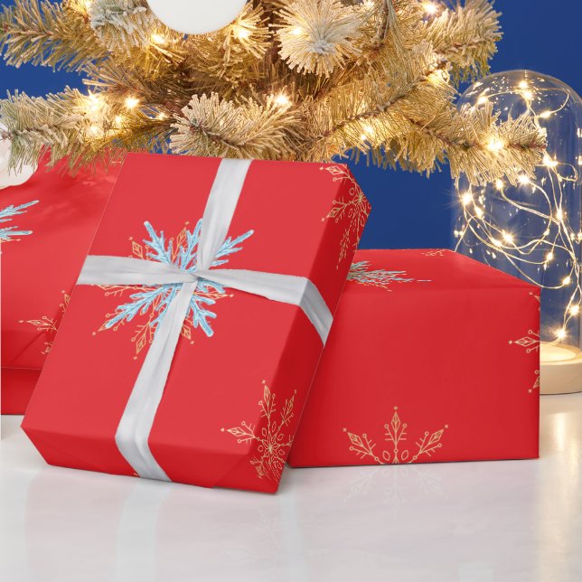 Papier Cadeau Red Snowflakes Merry Christmas Script with 2026 Wr (Vacances)