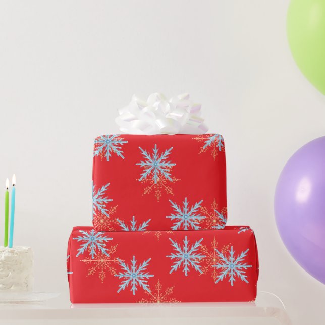 Papier Cadeau Red Snowflakes Merry Christmas Script with 2026 Wr (Cadeaux de fête)