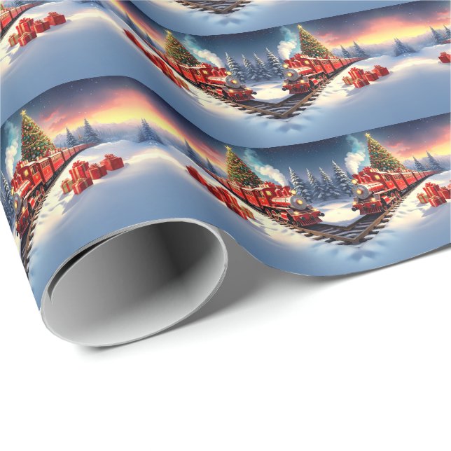 Papier Cadeau Red Train Christmas Tree Holiday Wrapping Paper (Coin rond)