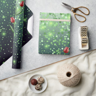 Papier Cadeau Red Tulips & Green Sparkle Gradient Gorgeous