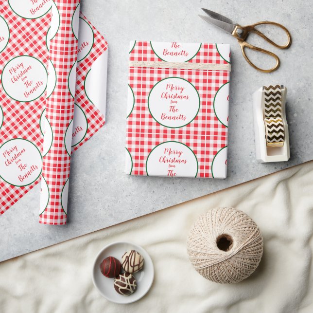 Papier Cadeau Red White Check MERRY CHRISTMAS Name (Artisanat)