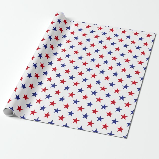 Papier Cadeau Red, White et Blue USA Stars Motif (Déroulé)