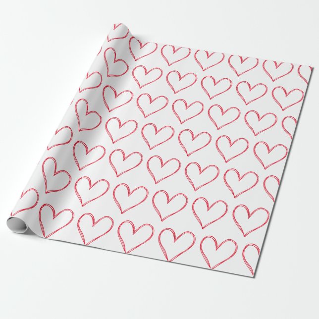 Papier Cadeau Red White Hearts Valentines Day Motif Love Wrapp (Déroulé)