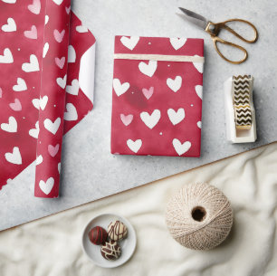 Papier Cadeau Red White Pink Hearts Aimer Saint Valentin Romance