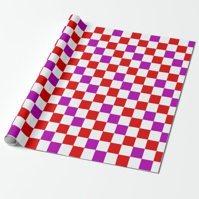 Papier Cadeau Red White Purple Checkered Pattern Design  (Déroulé)