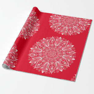 Papier Cadeau Red White Snowflake Mandala Art Motif Noël