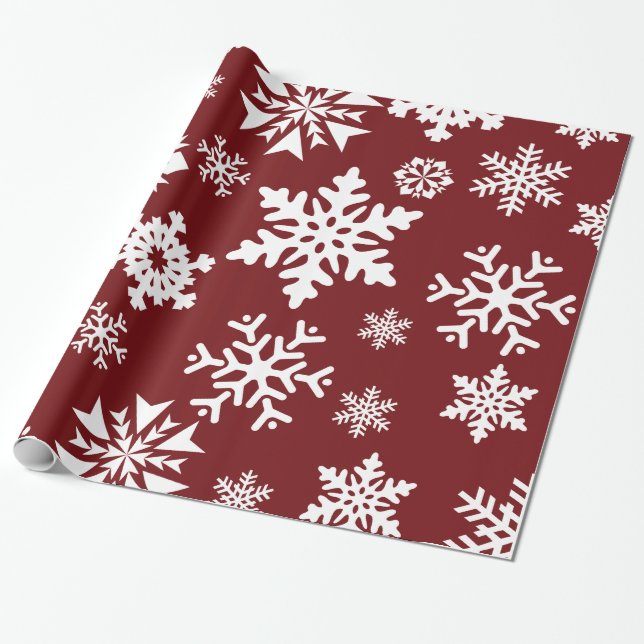 Papier Cadeau Red White Snowflakes Noël Motif de Noël (Déroulé)