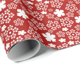 Papier Cadeau Red & White Star & Snowflake Motif