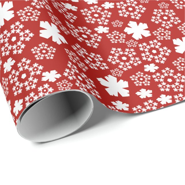 Papier Cadeau Red & White Star & Snowflake Motif (Coin rond)