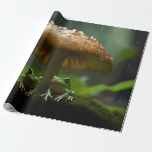 Papier Cadeau Refuge Rainy Day : Frogs Shelter Sous Champignons