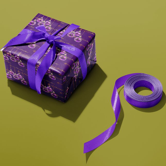 Papier Cadeau Regal violet et or Joyeux Noël luxe (Elegant Bright Royal Purple and Gold Merry Christmas Gift Wrap Roll)