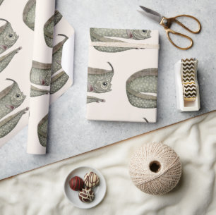 Papier Cadeau Régale Crêté, Poisson, Vie Marine Aquatique Vintag