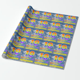 Papier Cadeau Regard "19" d'arc-en-ciel et "JOYEUX