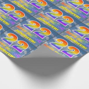 Papier Cadeau Regard Arc-en-Ciel "22" & "Joyeux Anniversaire", N