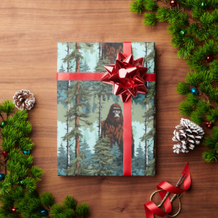 Papier Cadeau Regard Fixe de Bigfoot en Forêt Effrayant