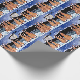 Papier Cadeau Regarder la famille de lapin Père Noël Lune bleu
