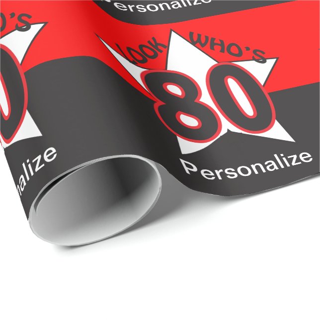 Papier Cadeau Regardez qui est le quatre-vingtième anniversaire (Coin rond)