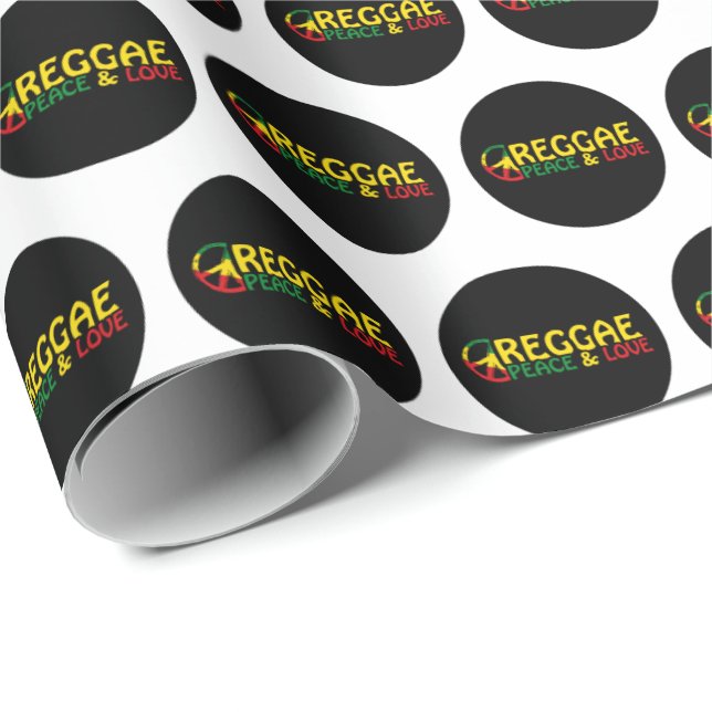 Papier Cadeau Reggae art avec des mots positifs Paix et Amour (Coin rond)