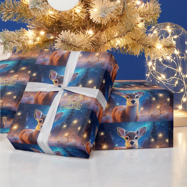 Papier Cadeau Reindeer avec Joyeux voeux de Noël (Vacances)