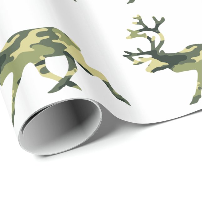 Papier Cadeau Reindeer / Caribou Woodland Camouflage / Camo (Coin rond)