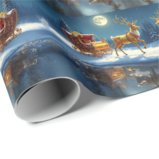 Papier Cadeau Reindeer Christmas Sleigh Holiday (Coin rond)