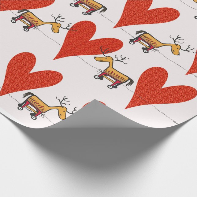Papier Cadeau Reindeer de Noël et Coeurs (Coin)
