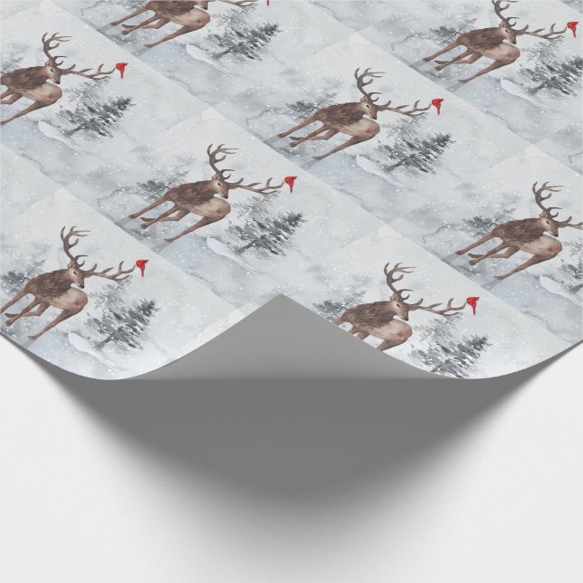 Papier Cadeau Reindeer et Red Cardinal Bird Snowy Christmas (Coin)
