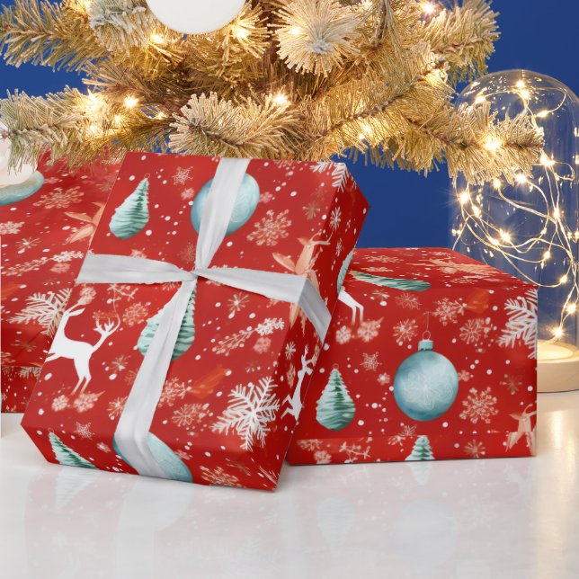 Papier Cadeau Reindeer Noël Ornements Snowflakes Noël (Vacances)