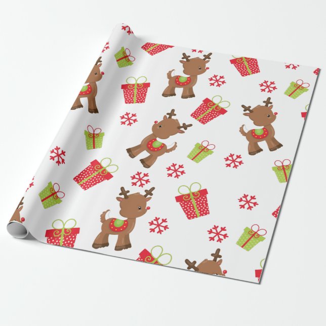 Papier Cadeau Reindeer présente Snowflakes Noël Motif (Déroulé)