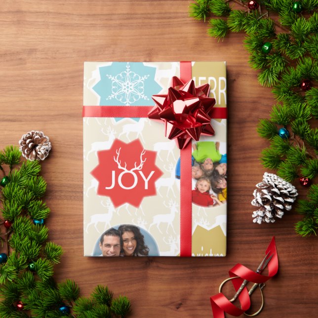 Papier Cadeau Reinder photo de famille de monnaie Noël Joyeux fe (Cadeau de vacances)