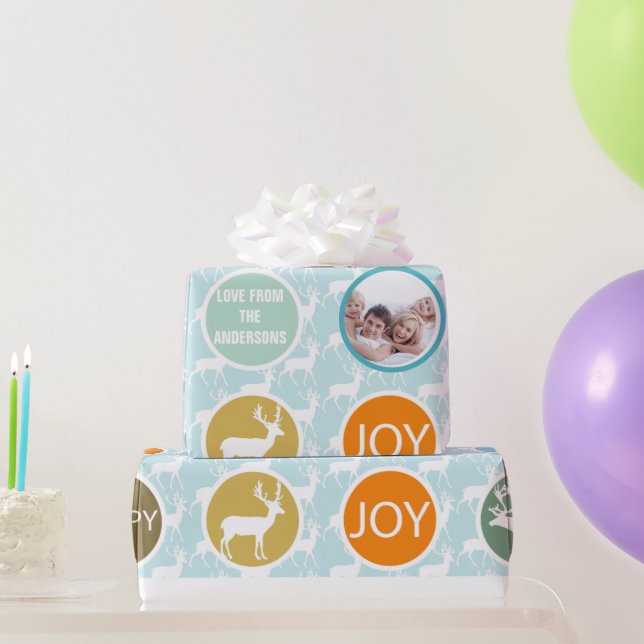 Papier Cadeau Reinder Photo Famille Noël Joyeux Feu (Cadeaux de fête)