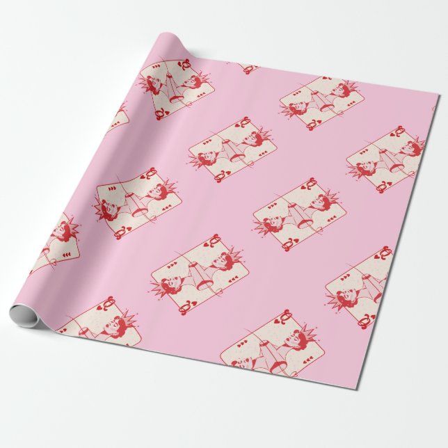 Papier Cadeau Reine des Coeurs rouge et rose (Déroulé)