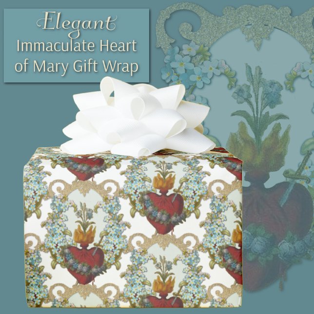 Papier Cadeau Religieux Catholique Vierge Marie Coeur immaculé (Traditional Catholic Sorrowful and Immaculate Heart of Mary Gift Wrap)