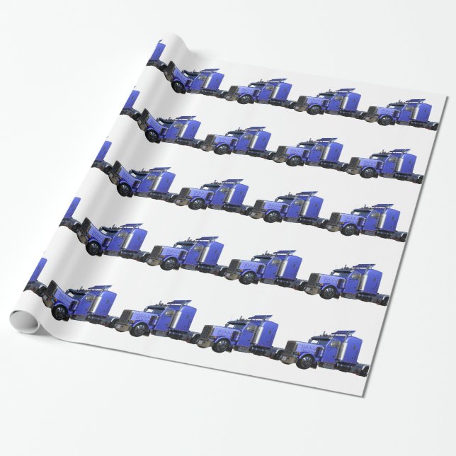 Papier Cadeau Remorque semi-tracteur en métal bleu (Déroulé)