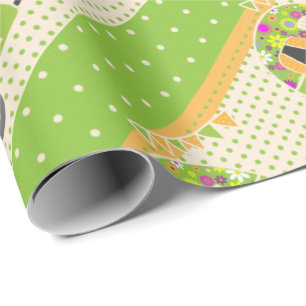 Papier Cadeau Remorque vintage Camper Party Fournitures Vert/Ora