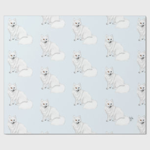 Papier Cadeau Renard Arctique Motif Pinceau Air Bleu Glacé