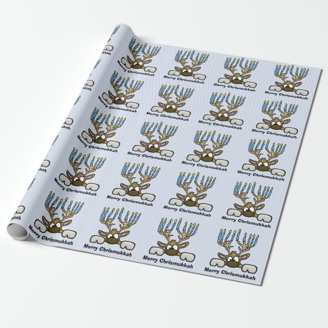 Papier Cadeau Renard avec Menorah Antlers Chrismukkah Papier (Déroulé)