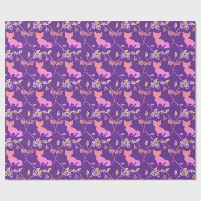 Papier Cadeau Renard Bébé Nuit Violette (Plat)